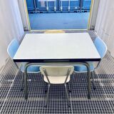 Blue vintage formica table - 4 chairs - extensions