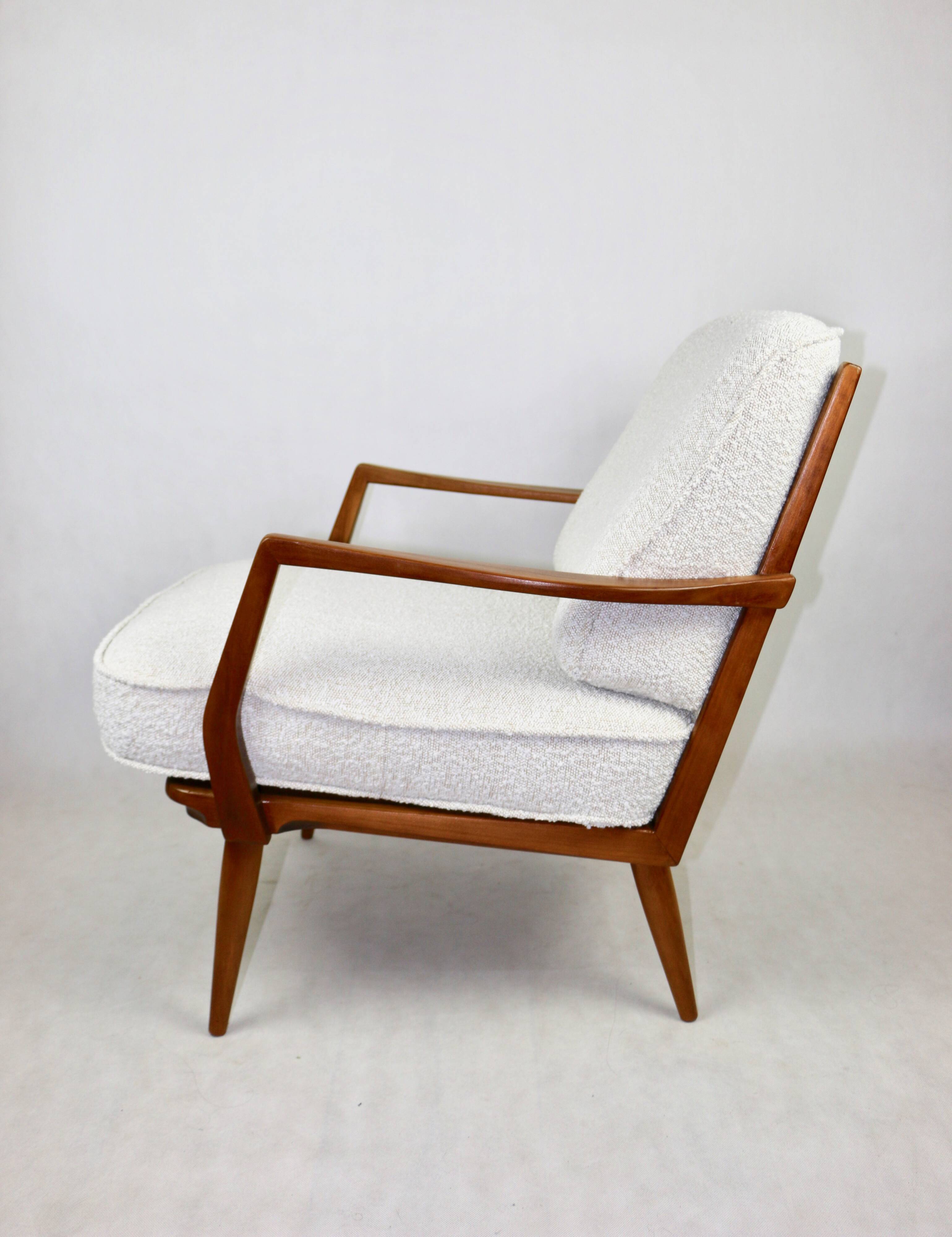 Club white ivory bouclé lounge chair, 1970s
