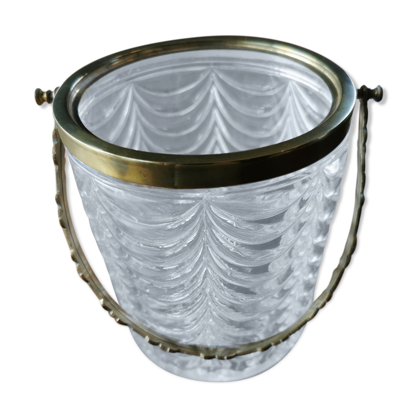 Napoleon-style glass and brass ice bucket