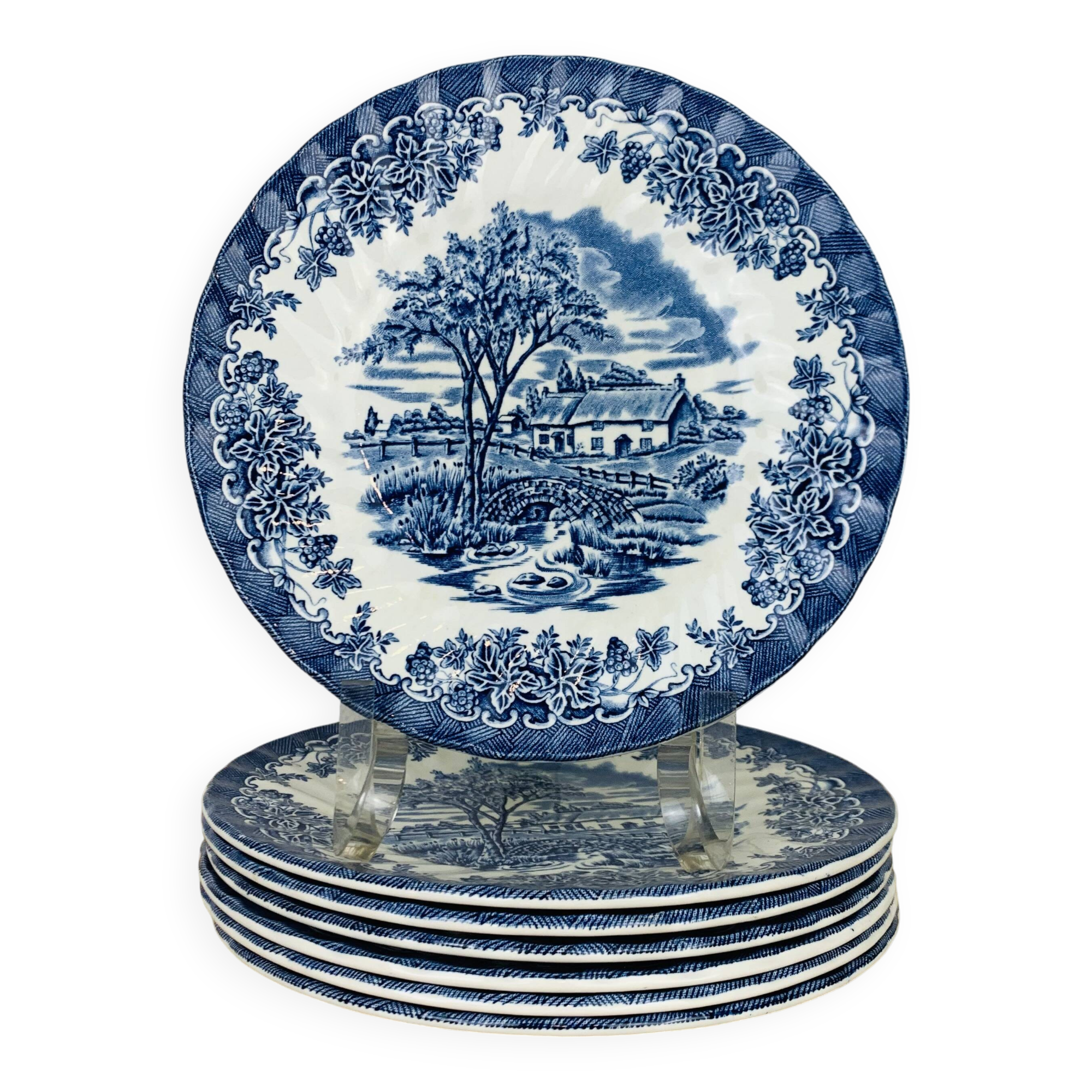 7 Myott The Brook English Ironstone Dessert Plates