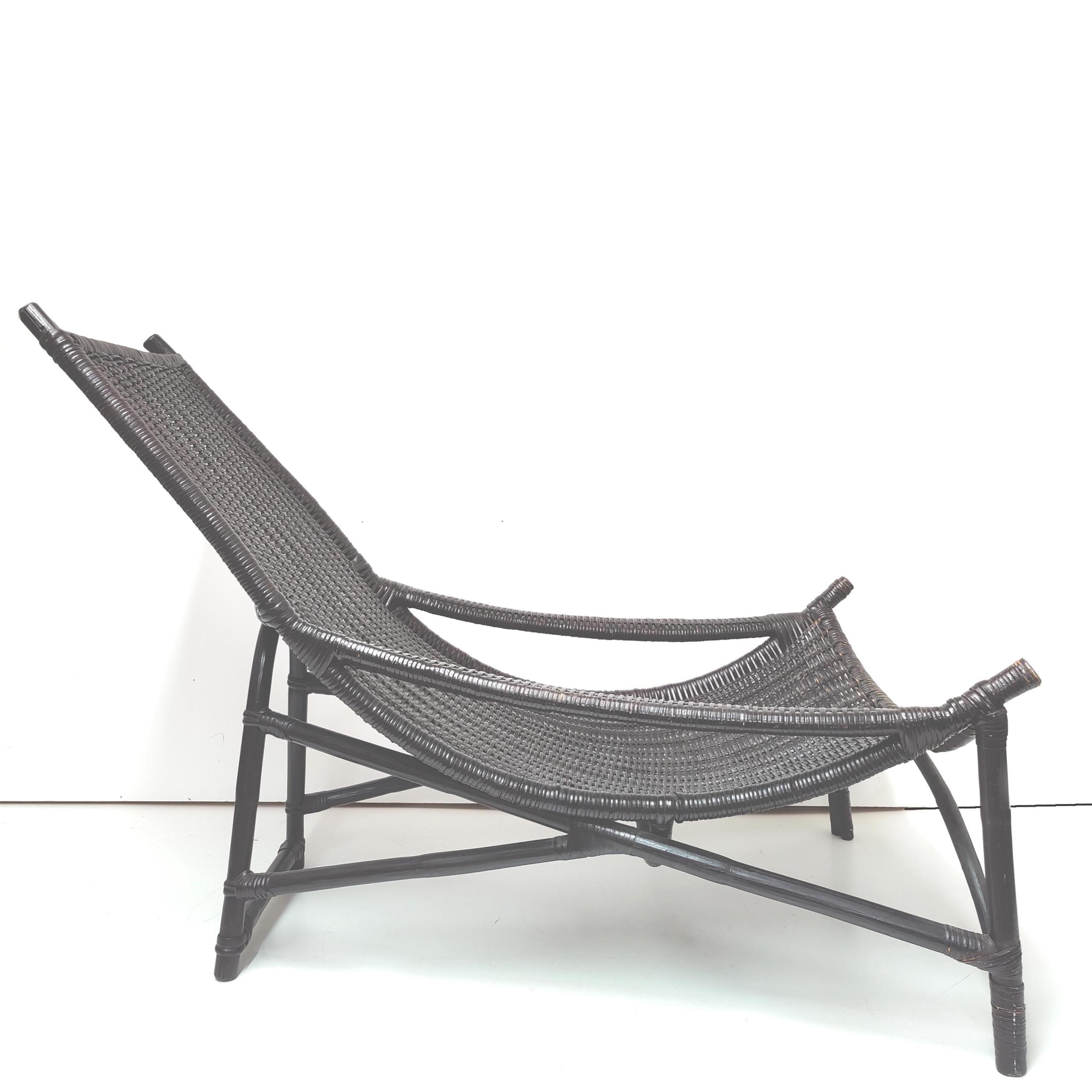 Black rattan chaise longue deckchair armchair