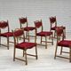Années 1970, ensemble de 6 chaises de salle à manger danoises, bois de chêne, laine d'ameublement.