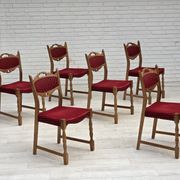 1970s, set of 6 Danish dining chairs, oak wood, furniture wool.