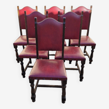 6 old burgundy chairs