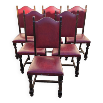 6 old burgundy chairs