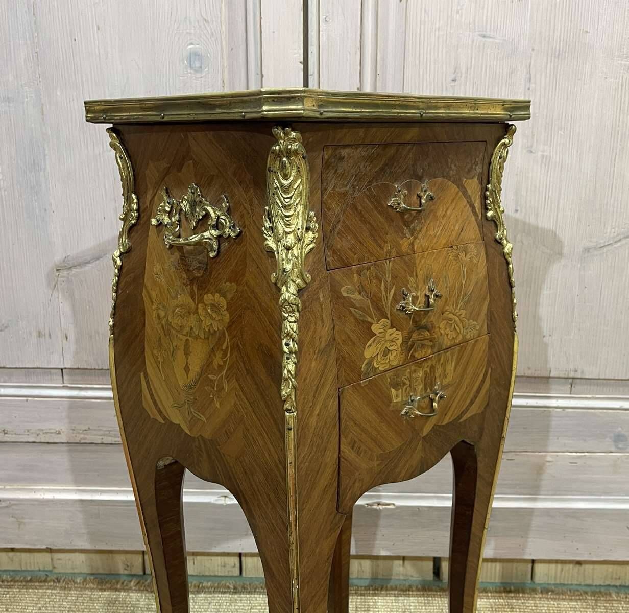Louis XV style bedside table in rosewood and oak from the 70s with marble top