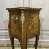 Louis XV style bedside table in rosewood and oak from the 70s with marble top