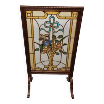 French stained glass fireplace screen L. Guillon, early 1900s