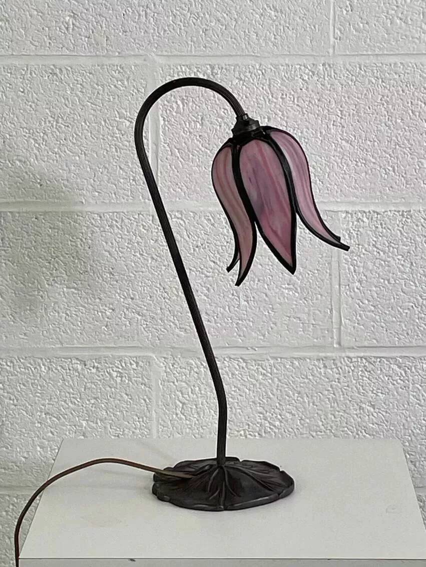 Flower lamp in bronze metal and glass paste