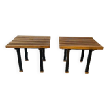 paire de petites tables d'appoint en chêne et métal