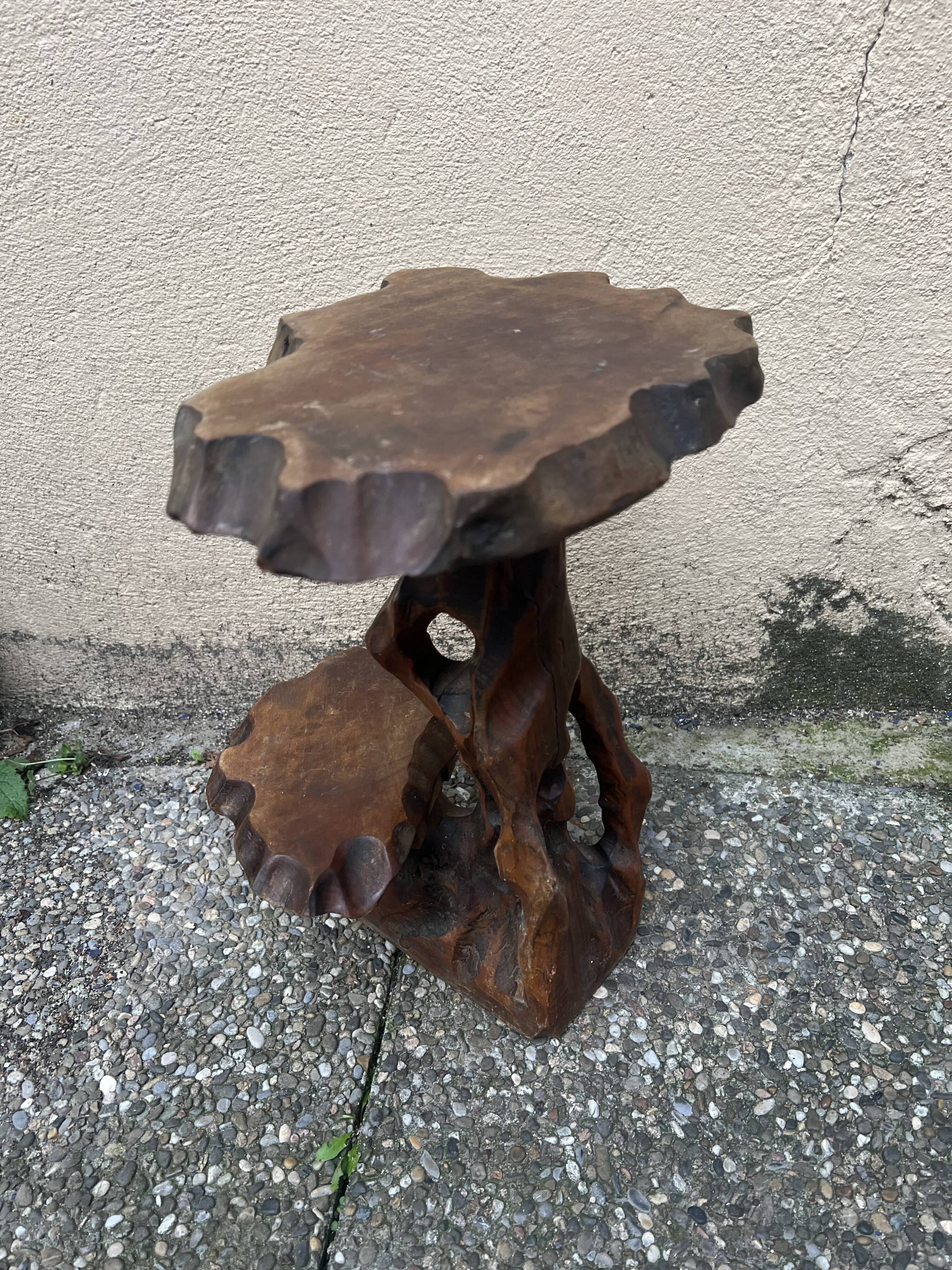 Old bedside table or plant holder vintage wood deco brutalist naturalist