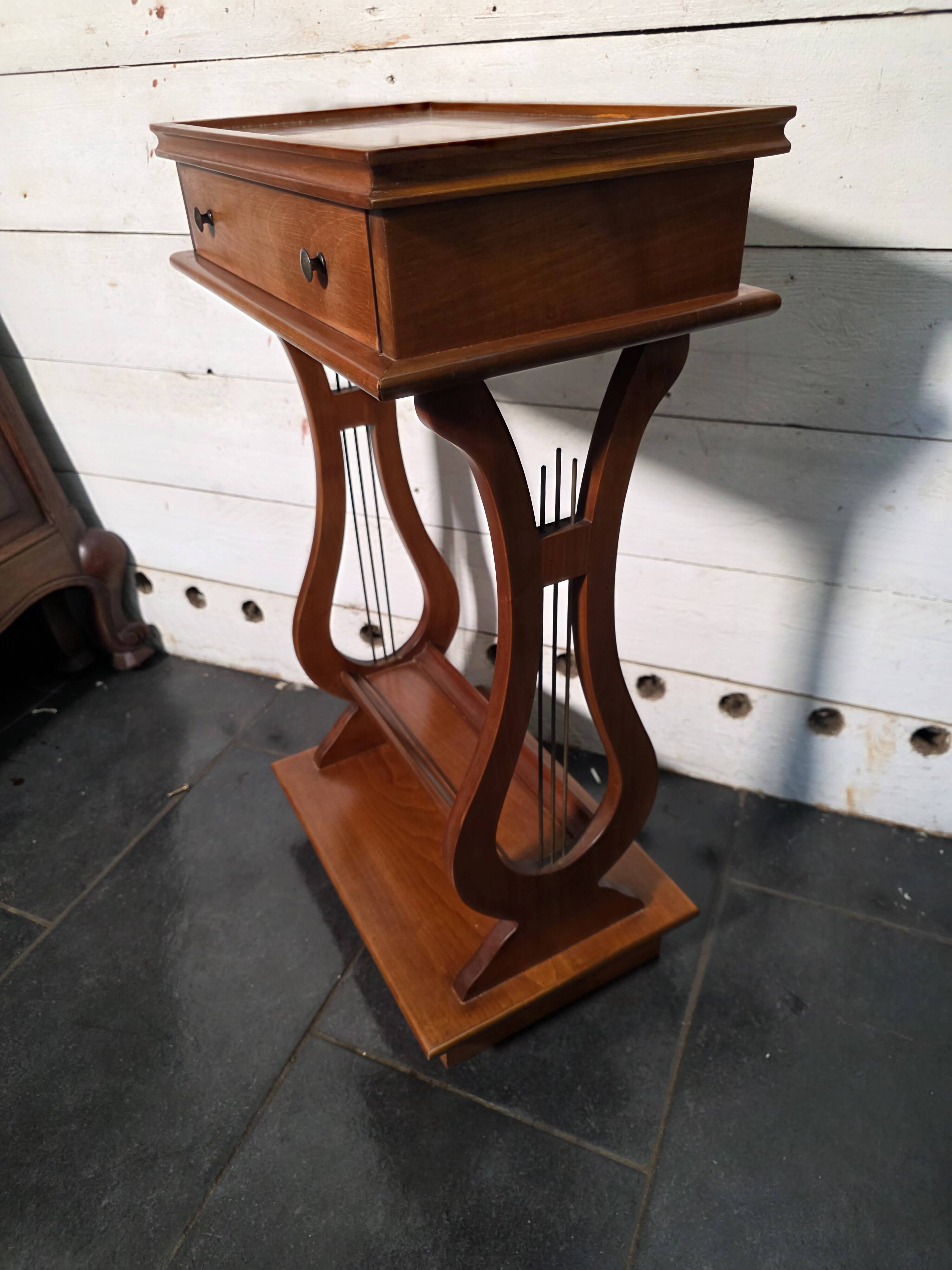 Lyre bedside table in solid cherry wood