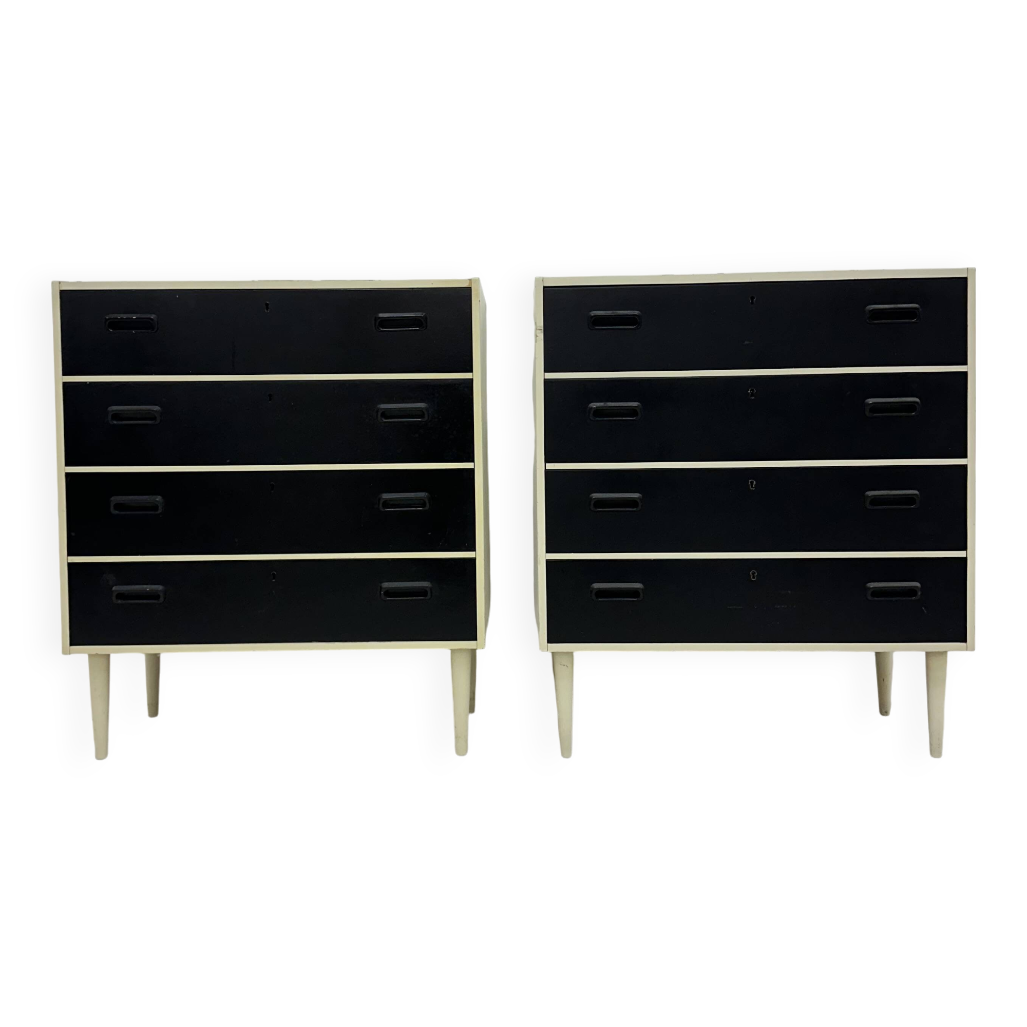 Set of 2 black and white chests of drawers, 1970s