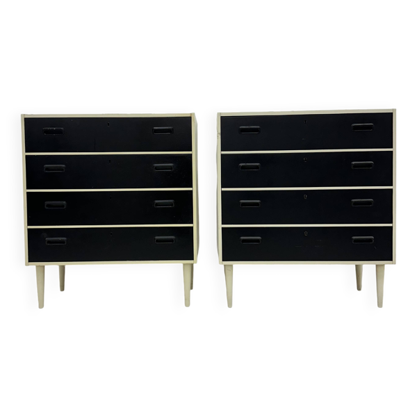Lot de 2 commodes noir et blanc, années 1970