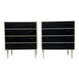 Set of 2 black and white chests of drawers, 1970s