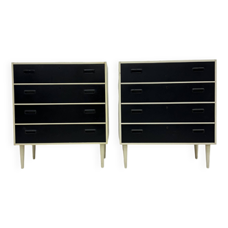 Set of 2 black and white chests of drawers, 1970s