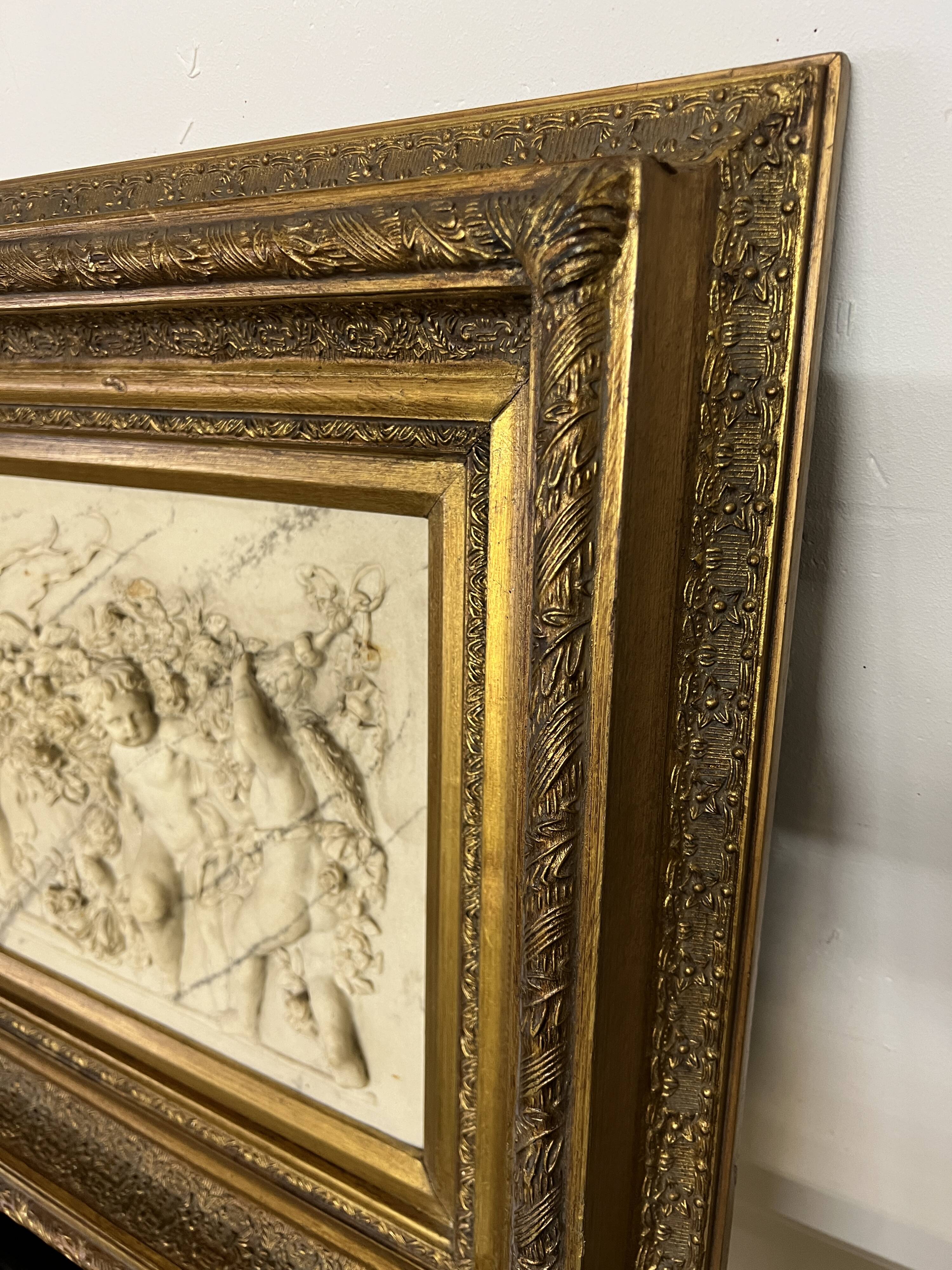 Marble high relief by François Duquesnoy "Putti, garlands and flowers" Paris, 1892