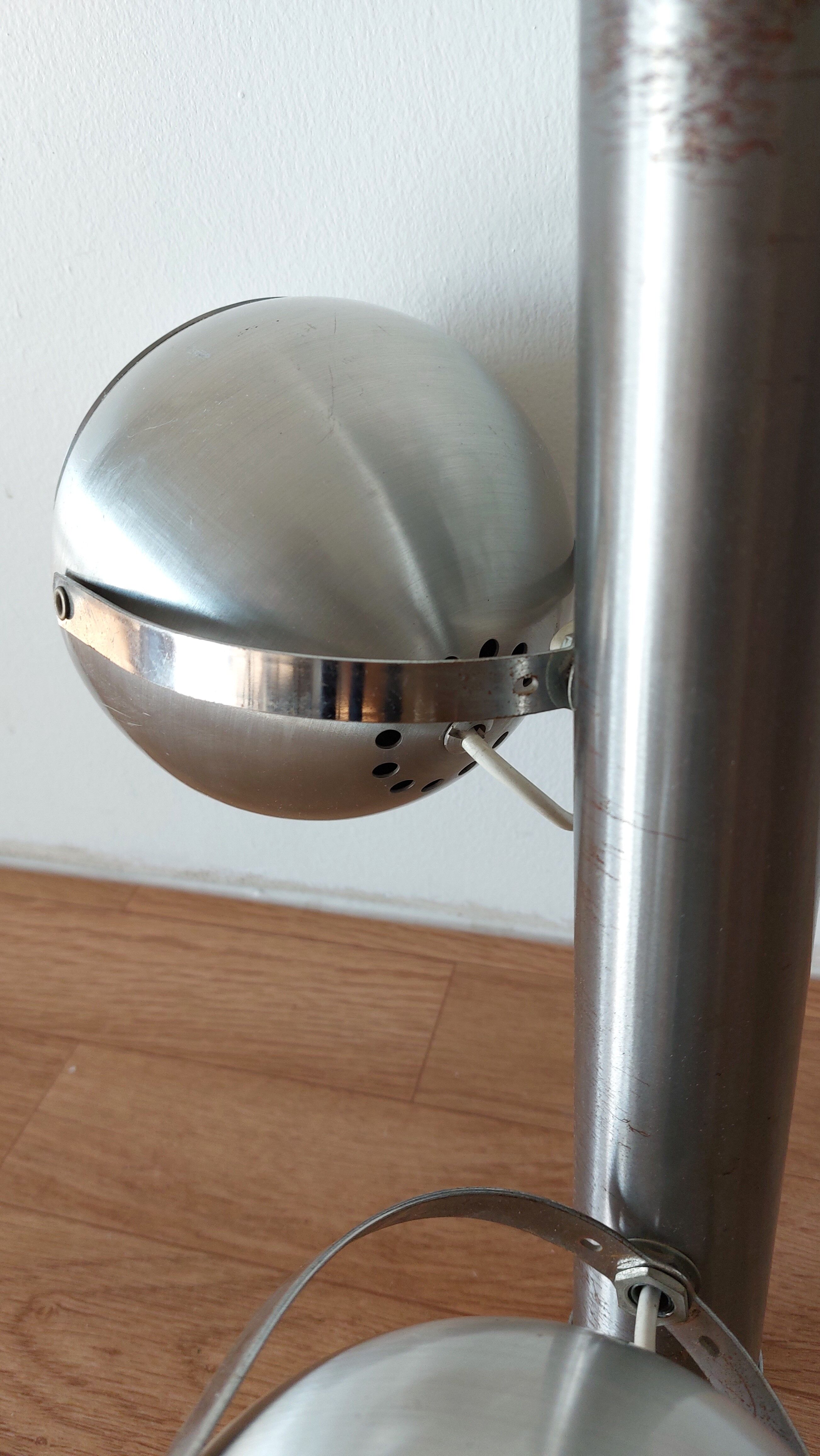 Italian chandelier with three lights in brushed aluminum 1970 "Eyeball"