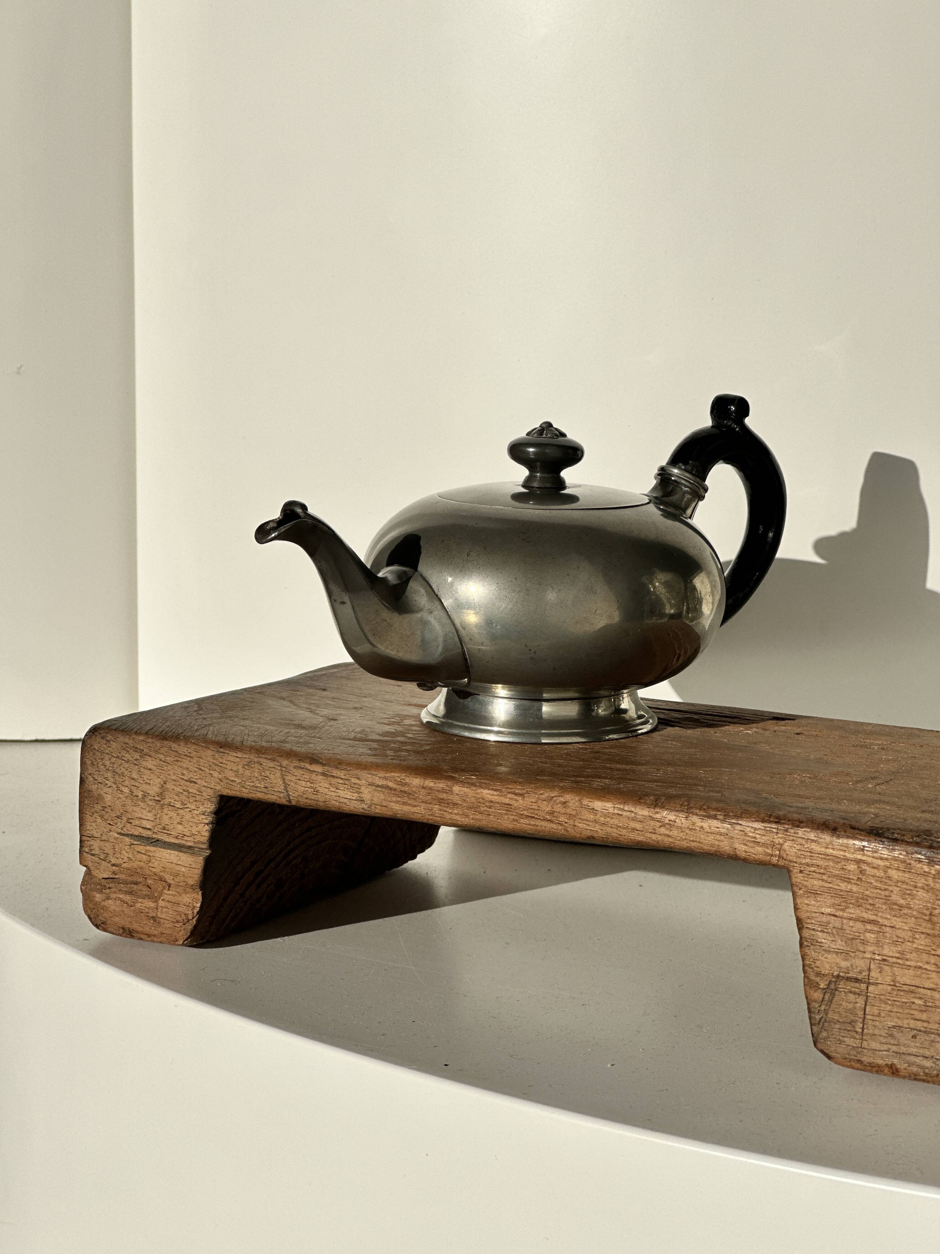 Small teapot, pewter coffee pot flattened oval shape