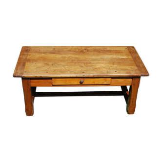Rustic old wooden coffee table with crossbar and drawer
