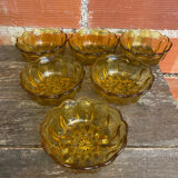 Salad bowl + 6 vintage amber orange moulded glass bowls from the 1970s.
