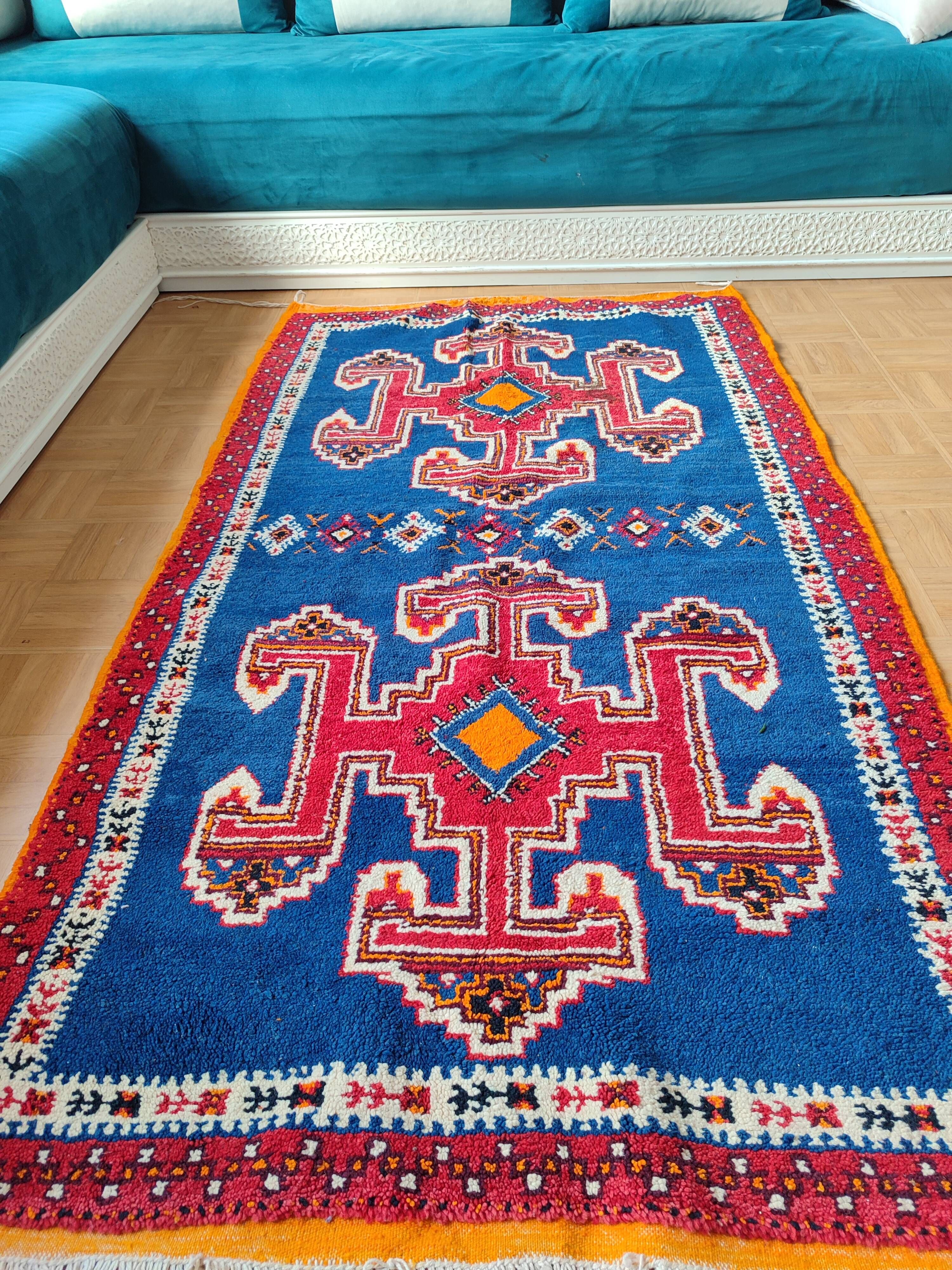 Handmade Berber Rug Blue Majorelle & Red - 112 x 200 cm