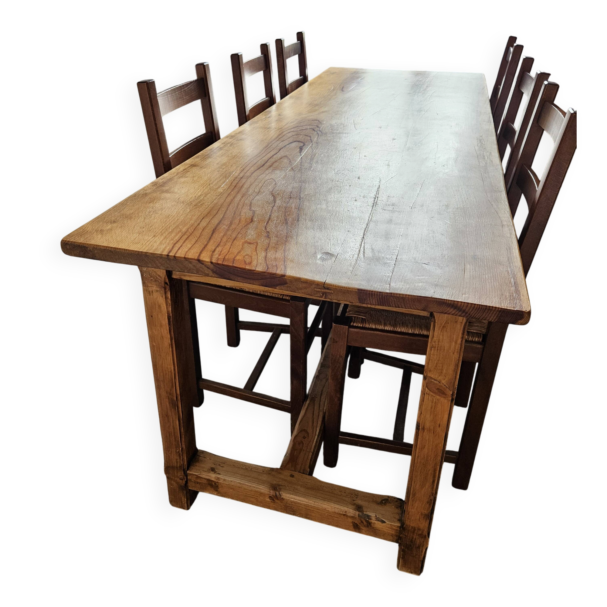 table de ferme pin massif + 6 chaises paillées
