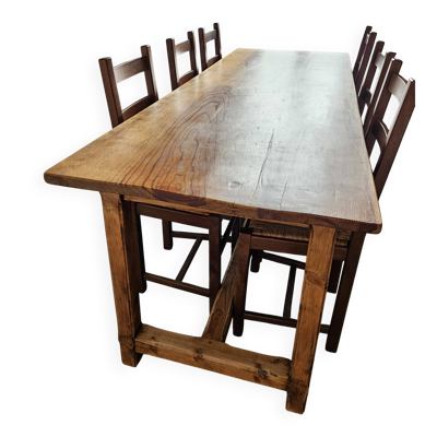 table de ferme pin massif + 6 chaises paillées