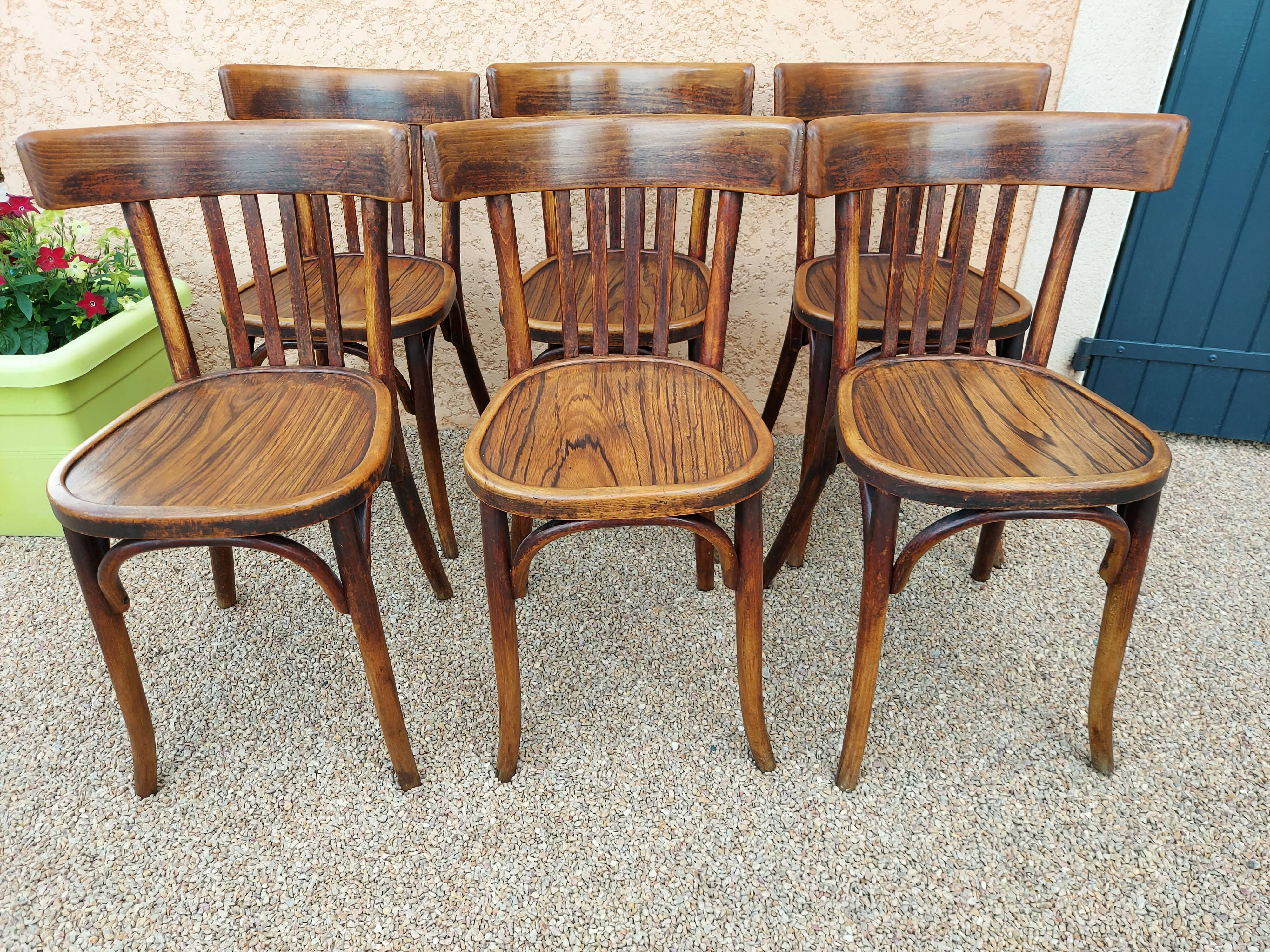 Suite de 6 chaises de Bistrot Baumann années 1930