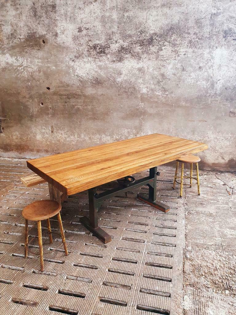 Industrial dining table oak on a workbench frame