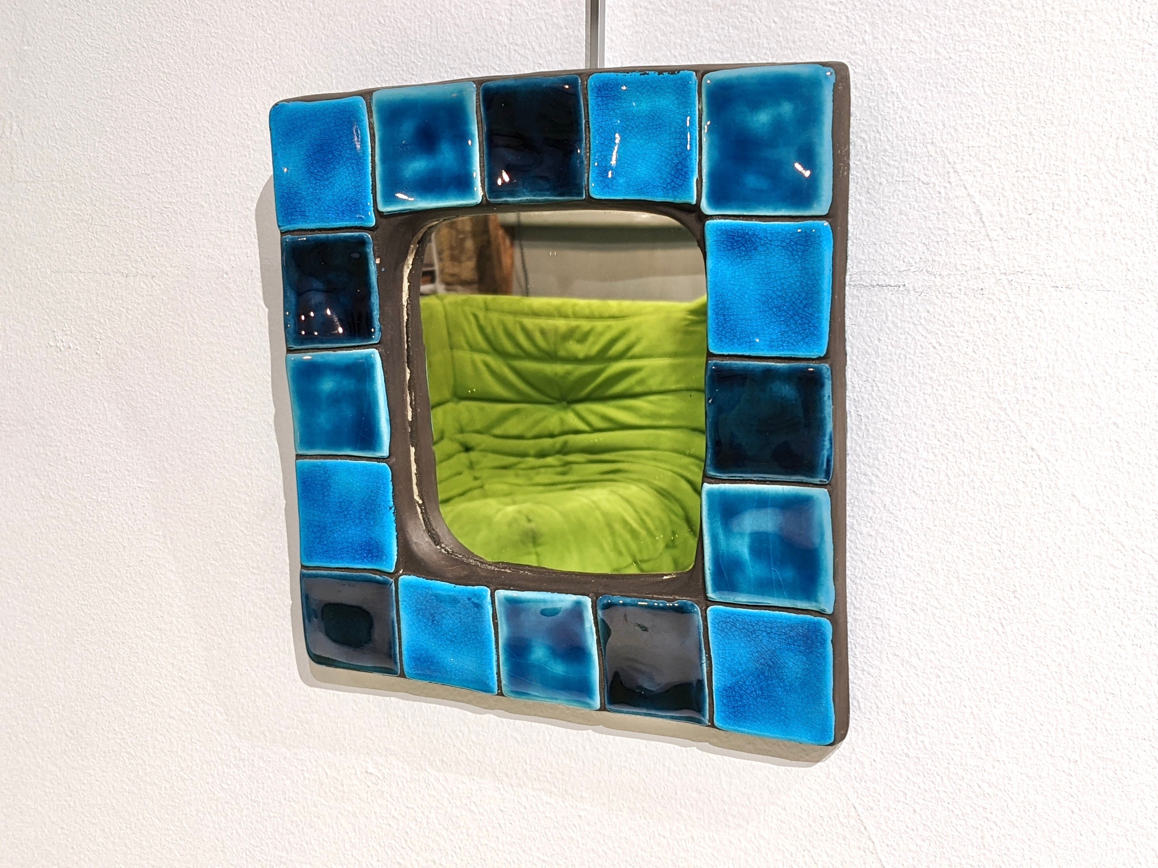 Enameled ceramic wall mirror, 23.5 cm by Mithé Espelt