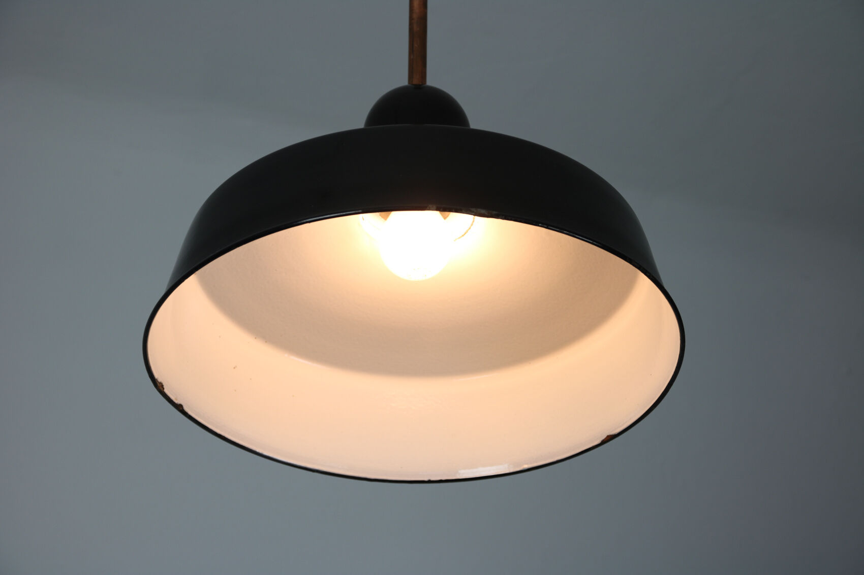 Black industrial enamel pendant light Vintage from Emo, 1960s