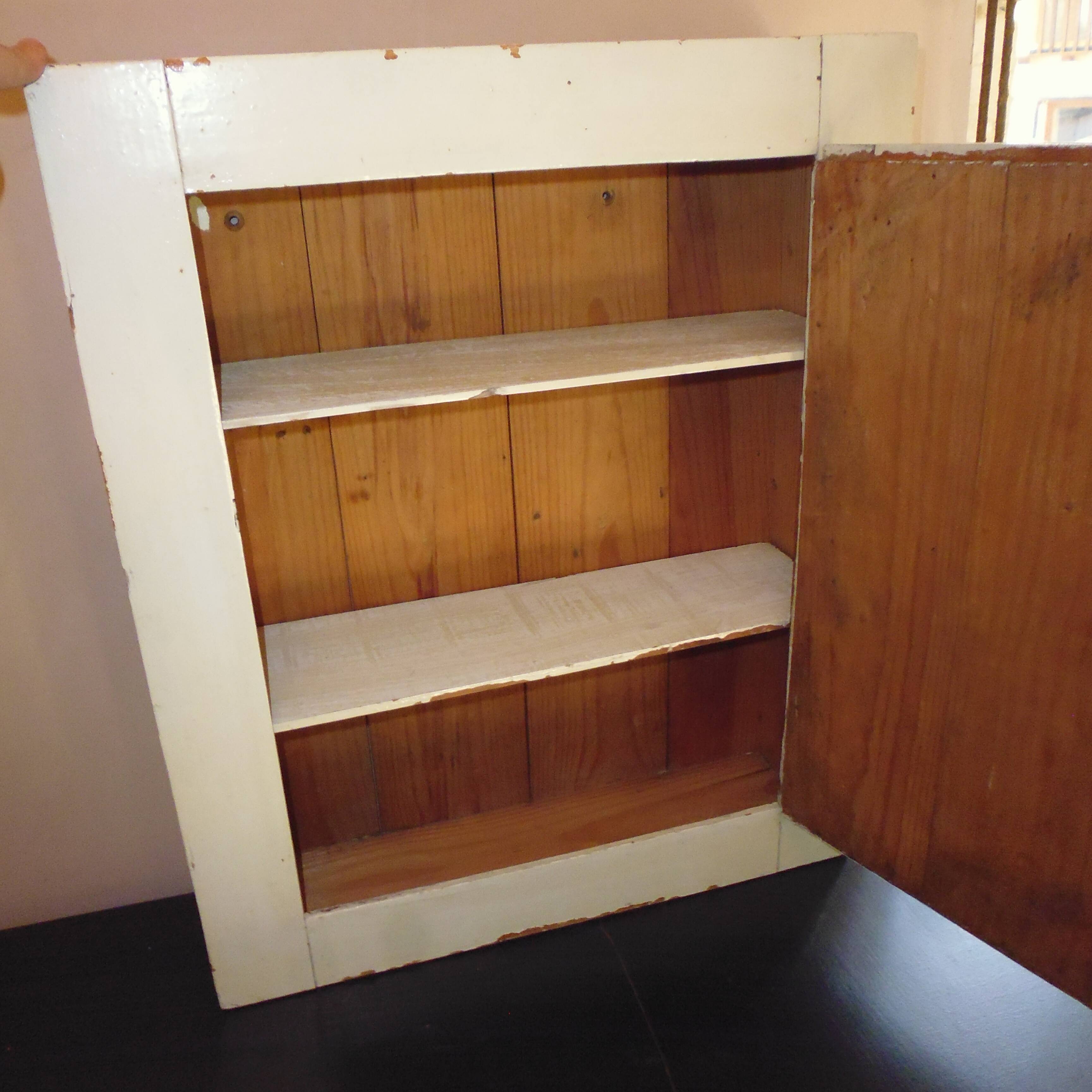 Former wooden medicine cabinet and mirror