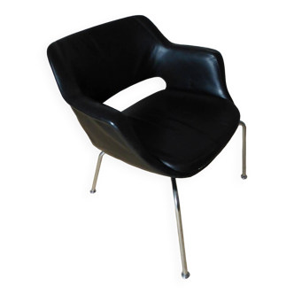 Black leather and chrome armchair