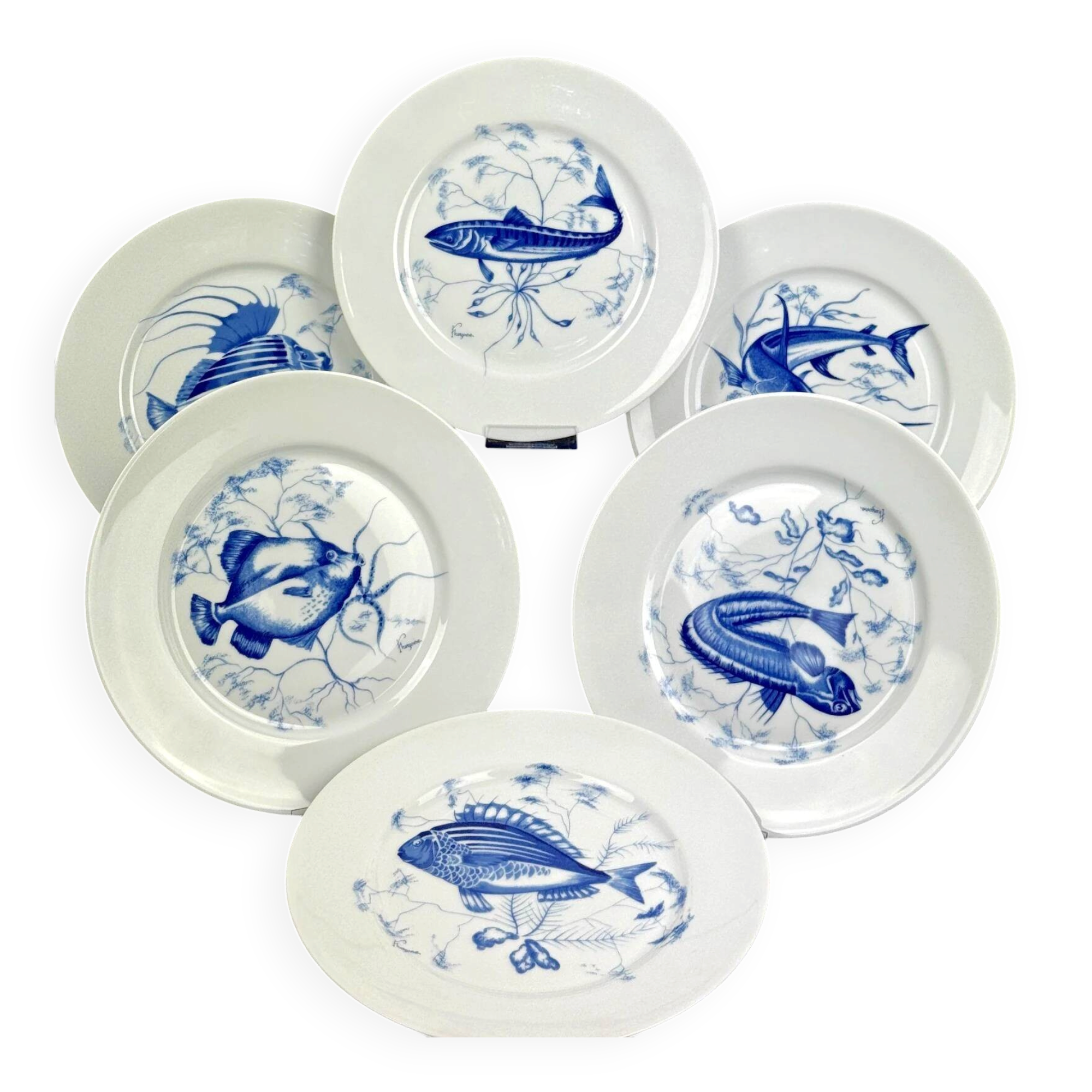 Service of 6 stylised fish dinner plates – Jammet Seignolles