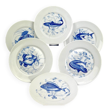 Service of 6 stylised fish dinner plates – Jammet Seignolles