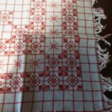 Red checkered cotton tablecloth with fringes