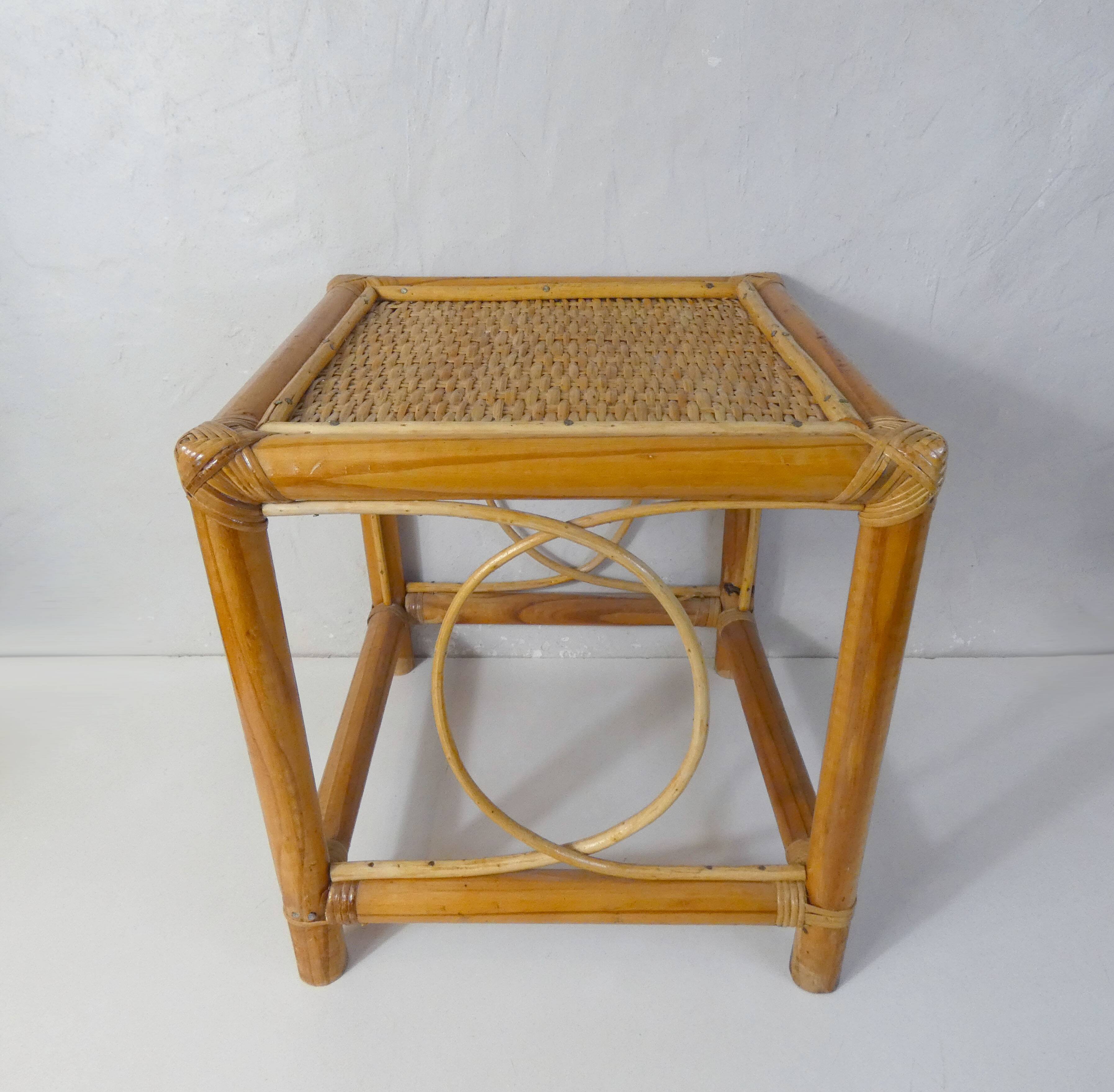 Vintage rattan sofa side table