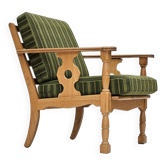 Fauteuil en bois de chêne en laine d'ameublement, état d'origine.