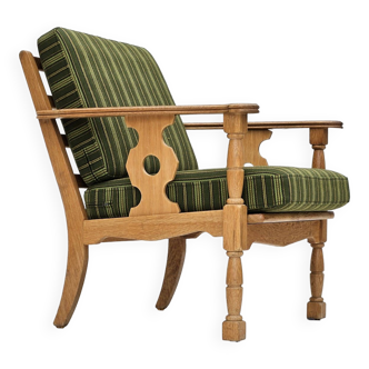 Fauteuil en bois de chêne en laine d'ameublement, état d'origine.