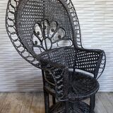 Emmanuelle armchair, peacock tail, rattan, wenge, vintage, 70s