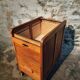 Vintage French oak office rolling cabinet with tambour door, 1950s.