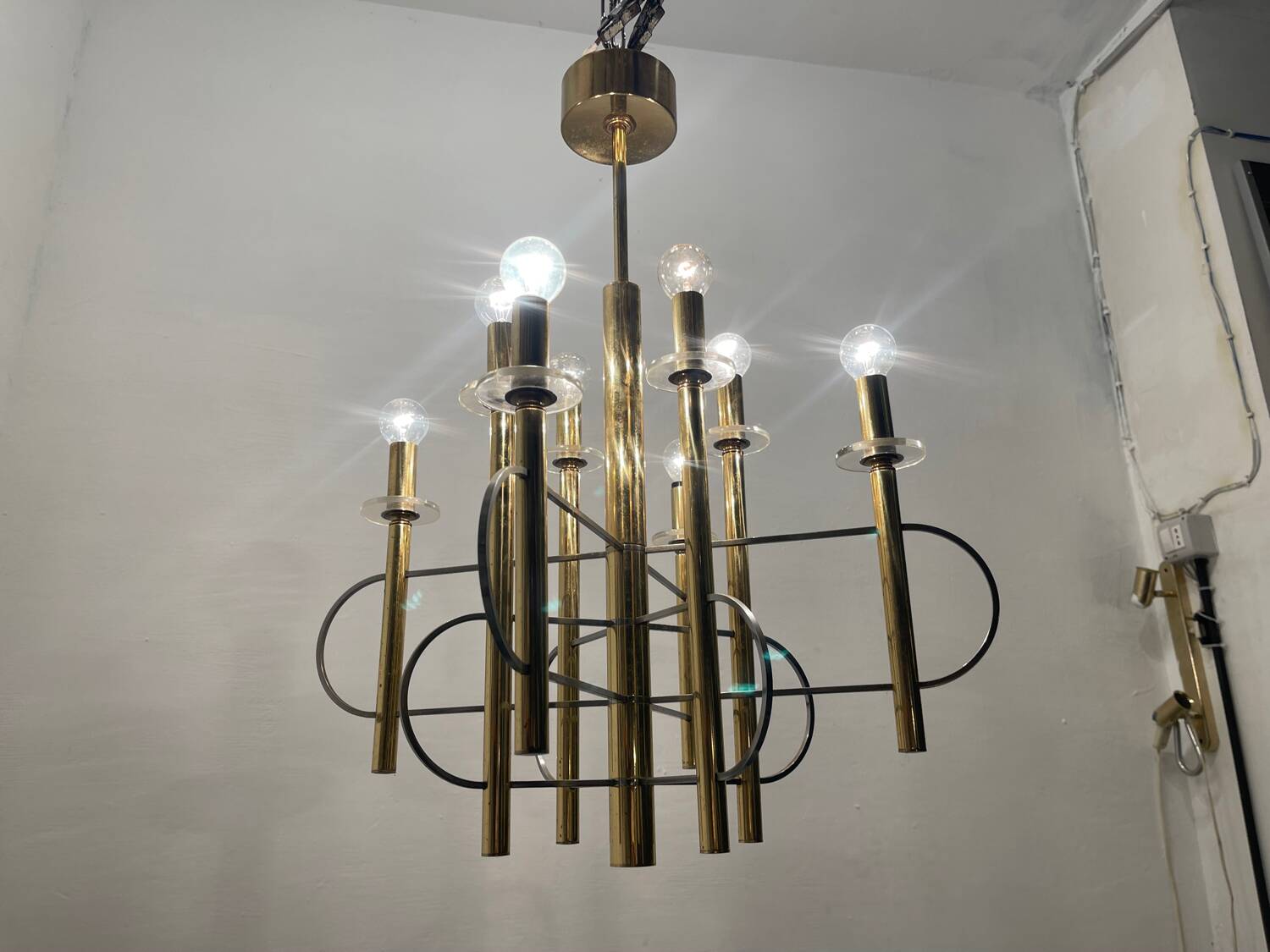 1970’s Architectural Brass Chrome Chandelier