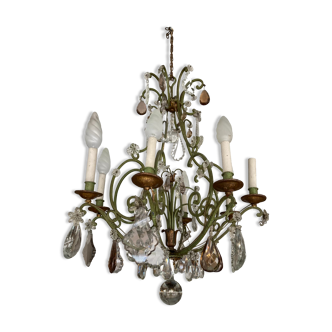 Chandelier with tassels, crystal, wrought iron