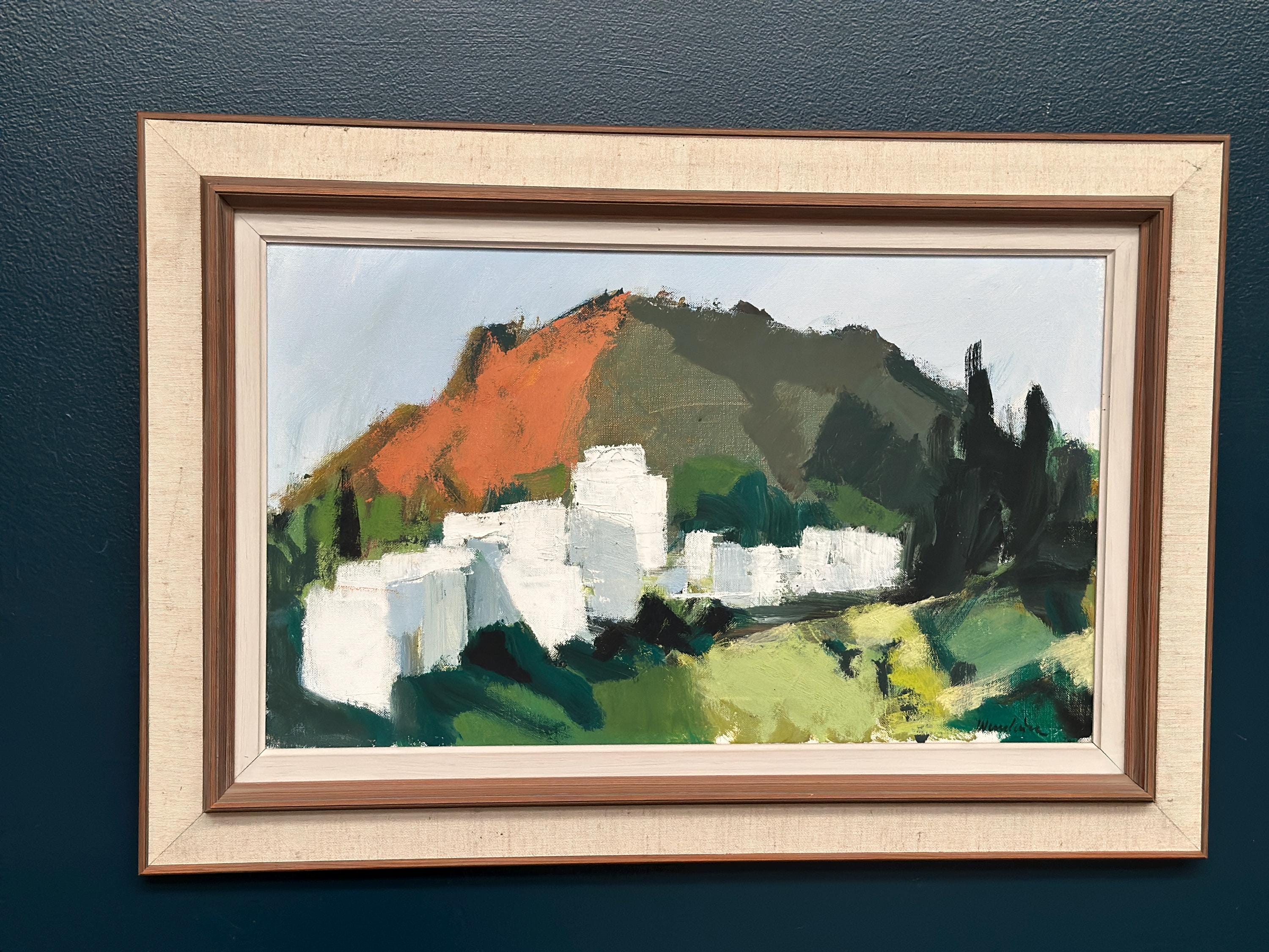 Huile sur toile originale suédoise – « Village de montagne » par Stig Wernheden – Vintage et encadrée – 48 × 70 cm (18,9" × 27,6")