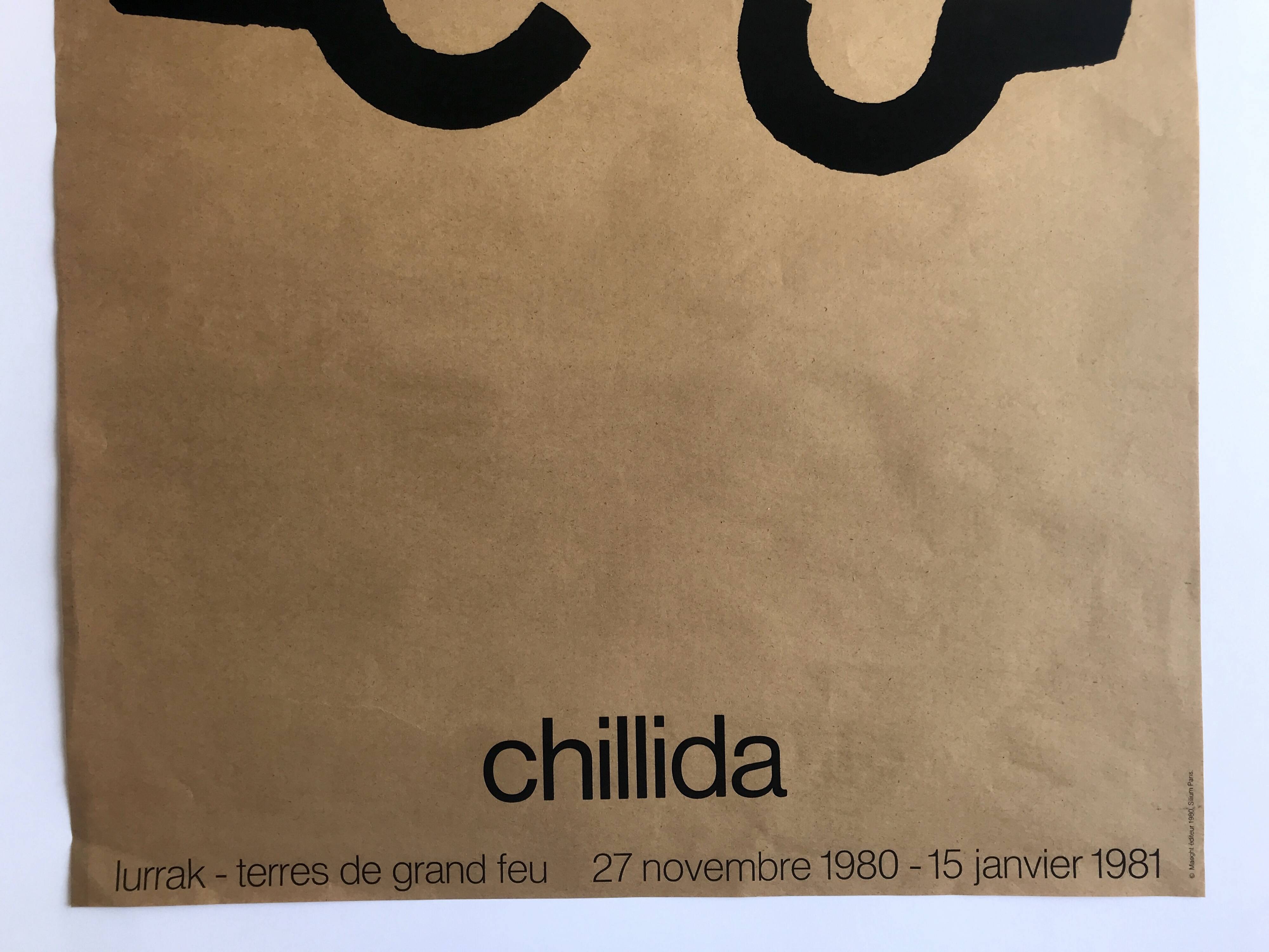 Eduardo chillida, galerie maeght, 1980. affiche originale en sérigraphie sur kraft lurrak céramique