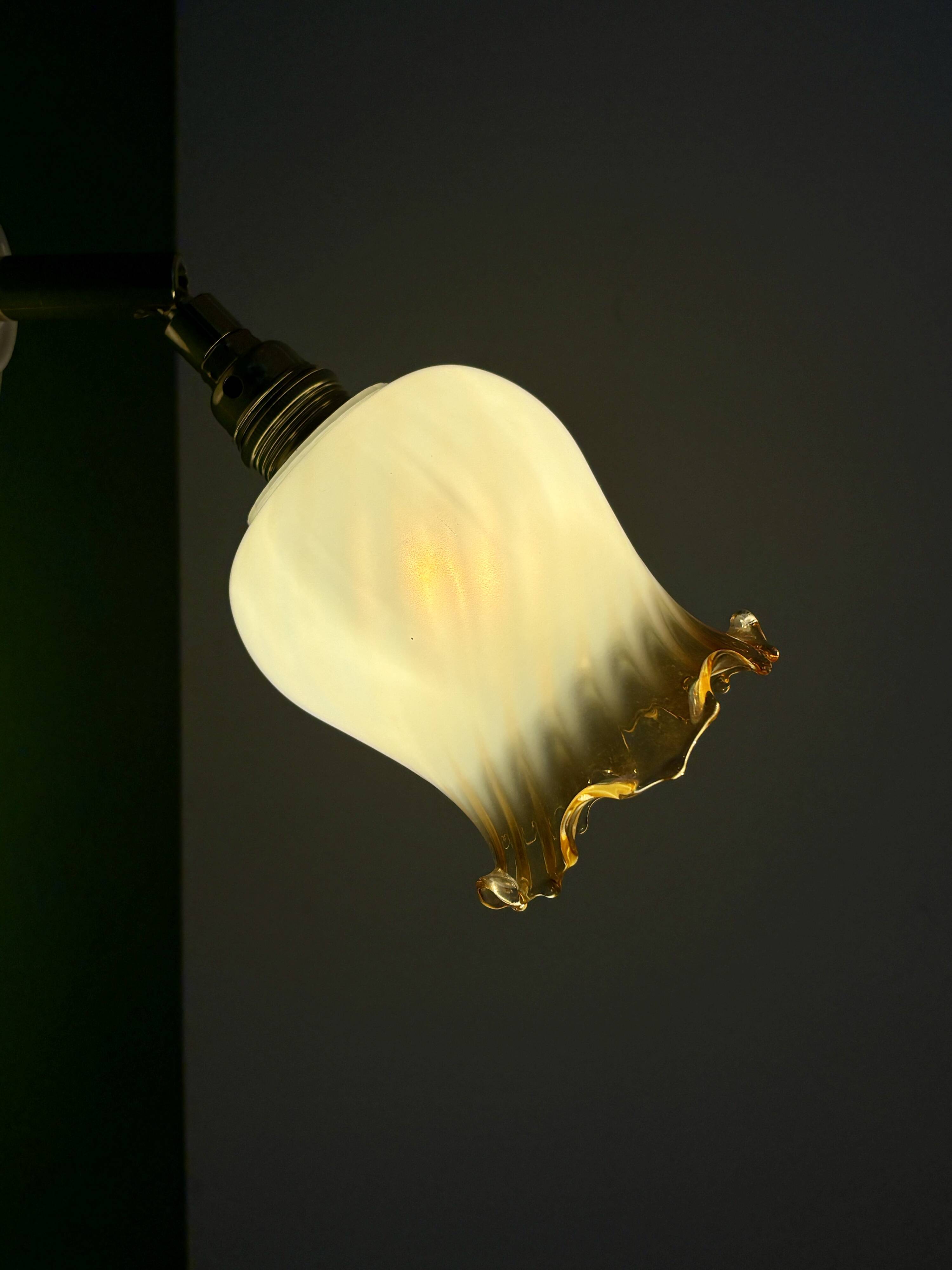 Vintage tulip wall light in white and amber glass