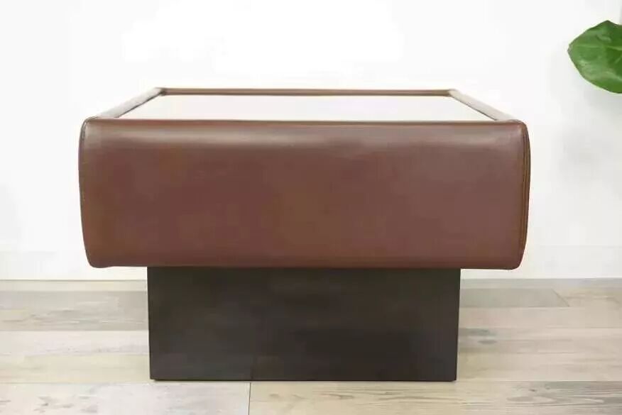 Black leather and glass coffee table