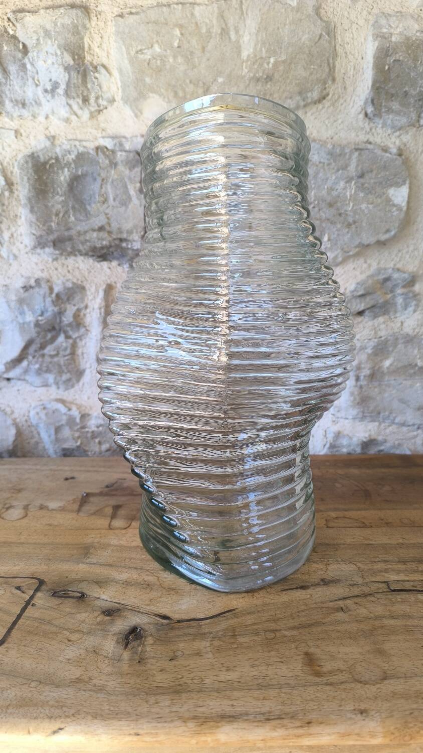 Large wavy pressed glass vase