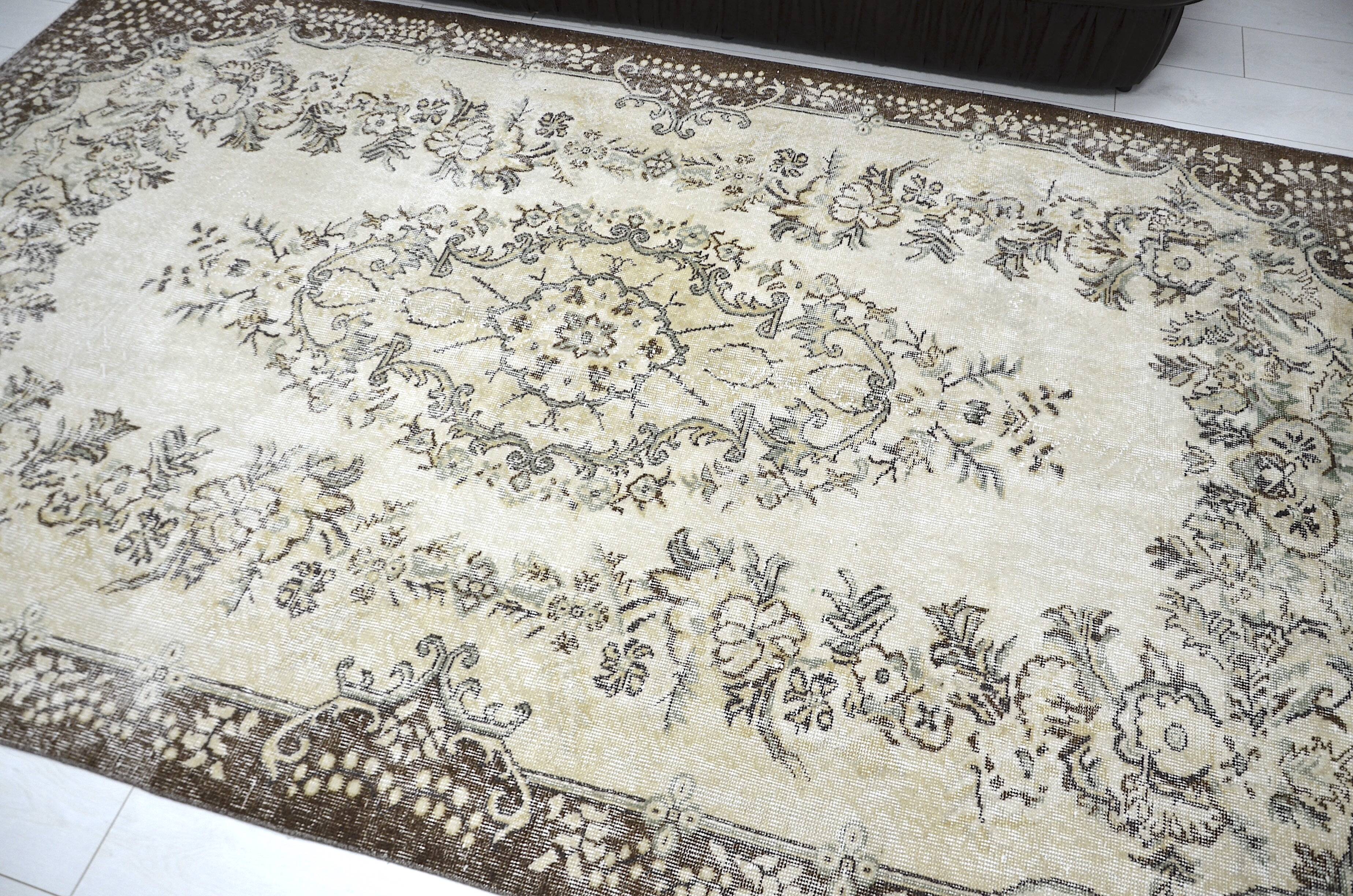 Beige & Brown Turkish Handmade Wool Rug sku 2257.